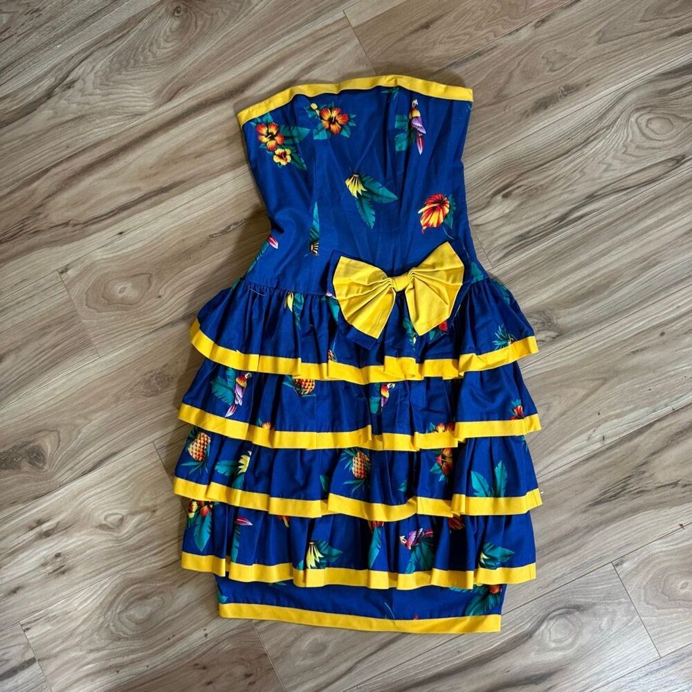 Vintage Antonia Collection Womens Hula Hawaiian Tiered Ruffle Strapless Dress Sz